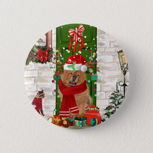 Chow Chow Dog Christmas  Button