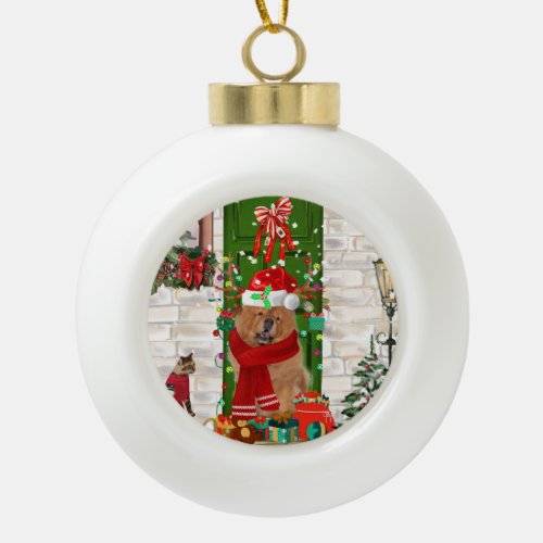 Chow Chow Dog Christmas   Ceramic Ball Christmas Ornament