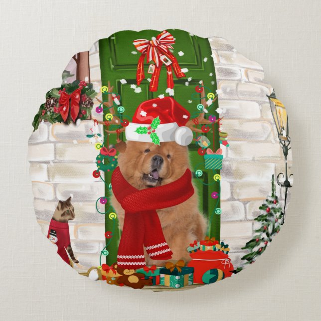 Chow Chow Dog Christmas   Round Pillow (Front)