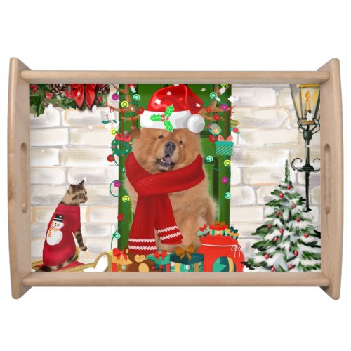 Chow Chow Dog Christmas   Serving Tray