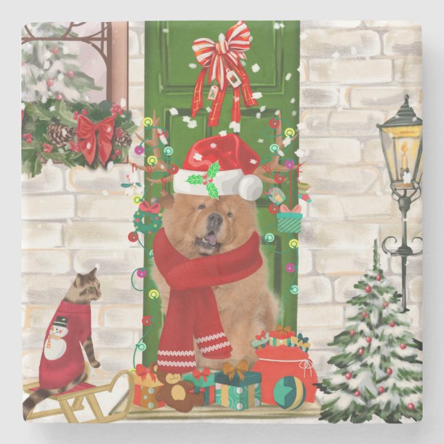 Chow Chow Dog Christmas   Stone Coaster (Front)