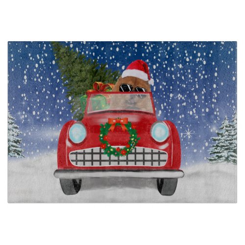 Chow Chow Dog Driving Car In Snow Cutting Board