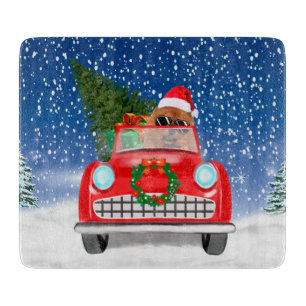 Chow Chow Dog Driving Car In Snow Cutting Board