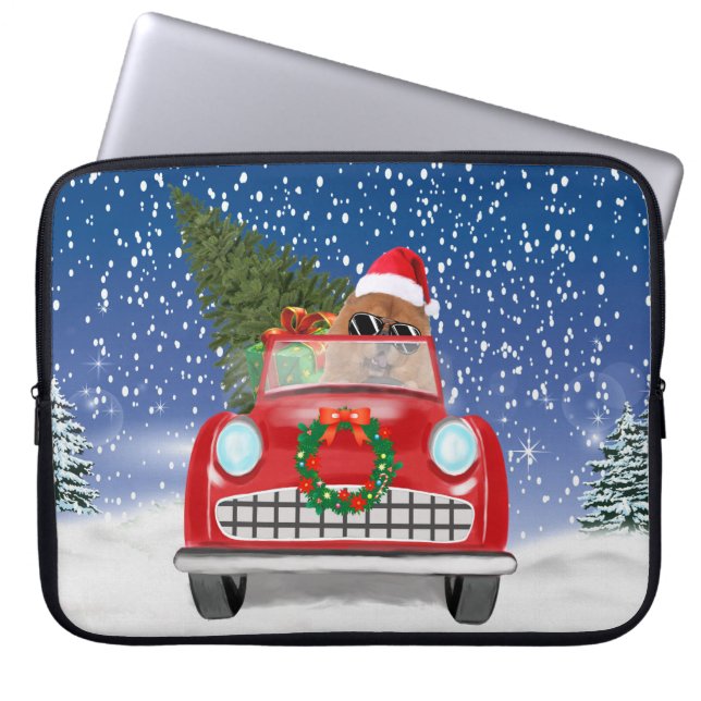 Chow Chow Dog Driving Car In Snow Laptop Sleeve (Front)