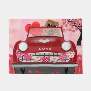 Chow Chow Dog Driving Car with Hearts Valentine's Doormat