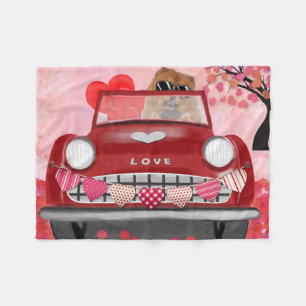 Chow Chow Dog Driving Car with Hearts Valentine's Fleece Blanket