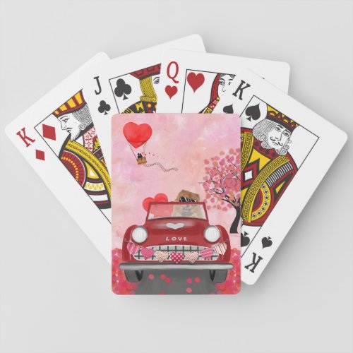 Chow Chow Dog Driving Car with Hearts Valentines  Playing Cards