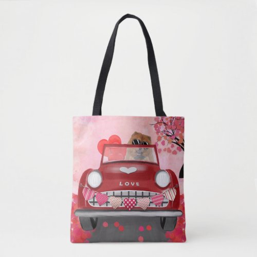 Chow Chow Dog Driving Car with Hearts Valentines  Tote Bag