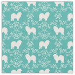 Chow Chow dog floral silhouette turquoise Fabric
