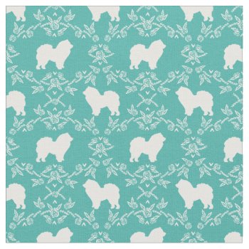 Chow Chow Dog Floral Silhouette Turquoise Fabric by FriendlyPets at Zazzle