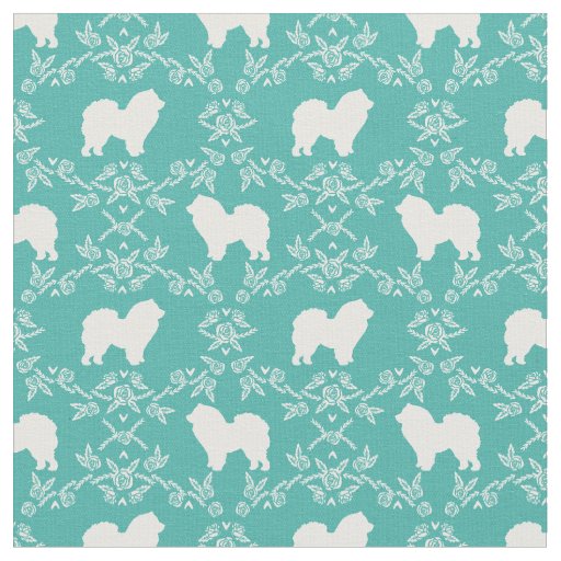 Chow Chow dog floral silhouette turquoise Fabric