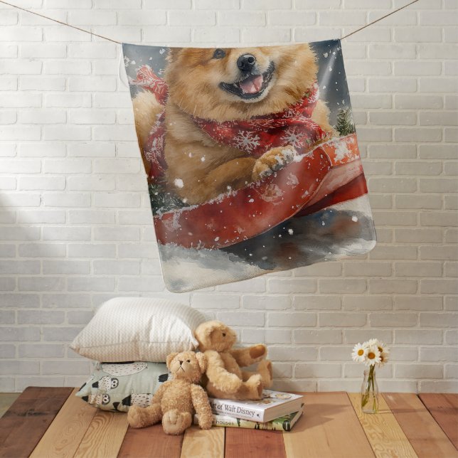 Chow Chow Dog in Sledge Let it Snow Christmas Baby Blanket (In Situ)
