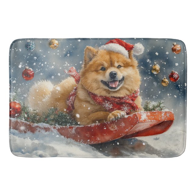 Chow Chow Dog in Sledge Let it Snow Christmas Bath Mat (Front)