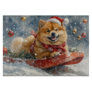 Chow Chow Dog in Sledge Let it Snow Christmas Cutting Board