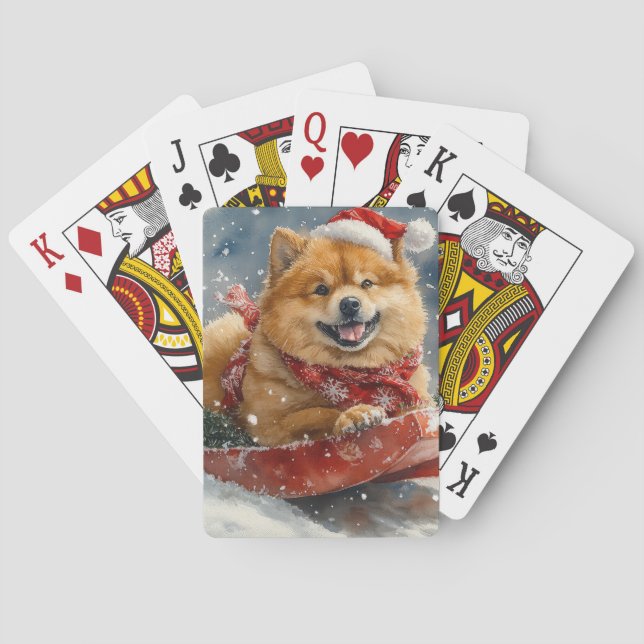 Chow Chow Dog in Sledge Let it Snow Christmas Poker Cards (Back)