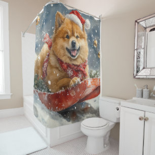 Chow Chow Dog in Sledge Let it Snow Christmas Shower Curtain