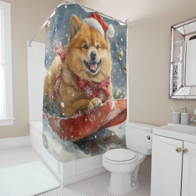 Chow Chow Dog in Sledge Let it Snow Christmas Shower Curtain (In Situ)