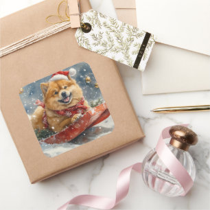 Chow Chow Dog in Sledge Let it Snow Christmas Square Sticker