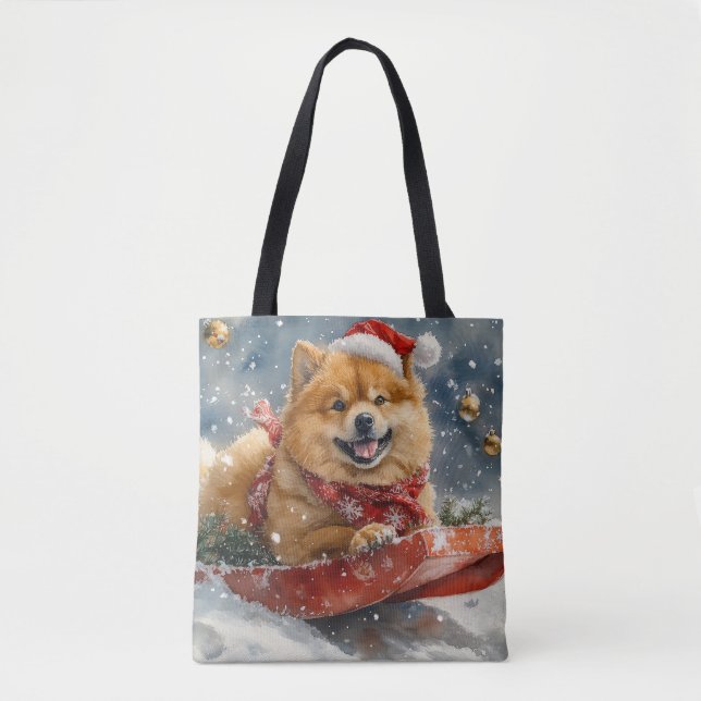 Chow Chow Dog in Sledge Let it Snow Christmas Tote Bag (Front)
