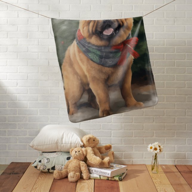 Chow Chow Dog in Snow Christmas Baby Blanket (In Situ)
