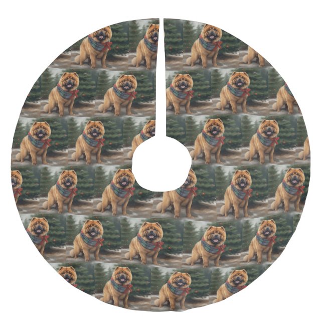 Chow Chow Dog in Snow Christmas Brushed Polyester Tree Skirt (Front)