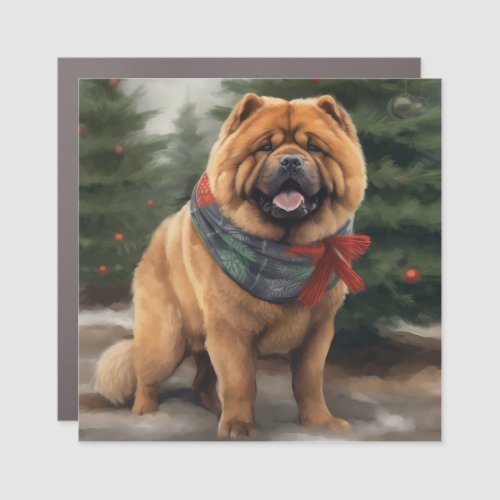 Chow Chow Dog in Snow Christmas Car Magnet