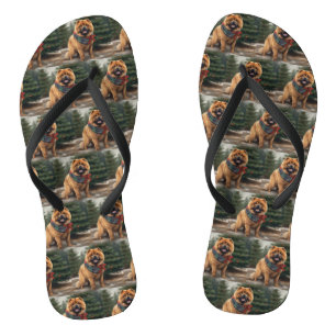 Chow Chow Dog in Snow Christmas Flip Flops