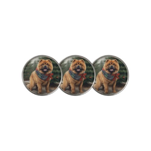 Chow Chow Dog in Snow Christmas Golf Ball Marker