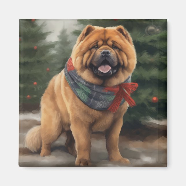 Chow Chow Dog in Snow Christmas Magnet (Front)