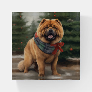 Chow Chow Dog in Snow Christmas Paperweight