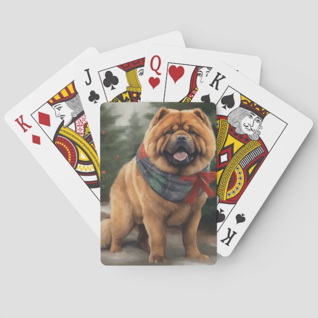 Chow Chow Dog in Snow Christmas Poker Cards (Back)