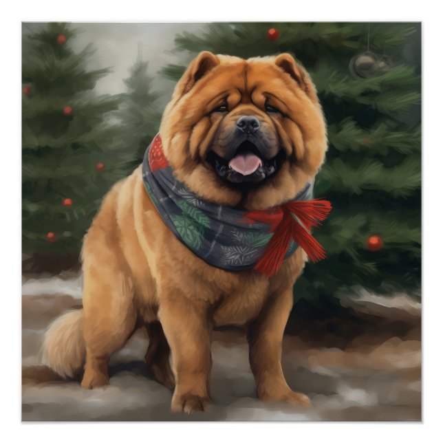 Chow Chow Dog in Snow Christmas Poster (Front)