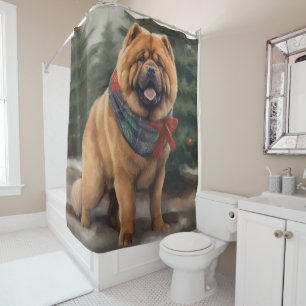Chow Chow Dog in Snow Christmas Shower Curtain