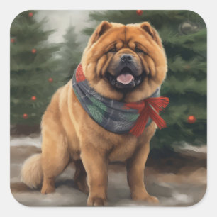 Chow Chow Dog in Snow Christmas Square Sticker