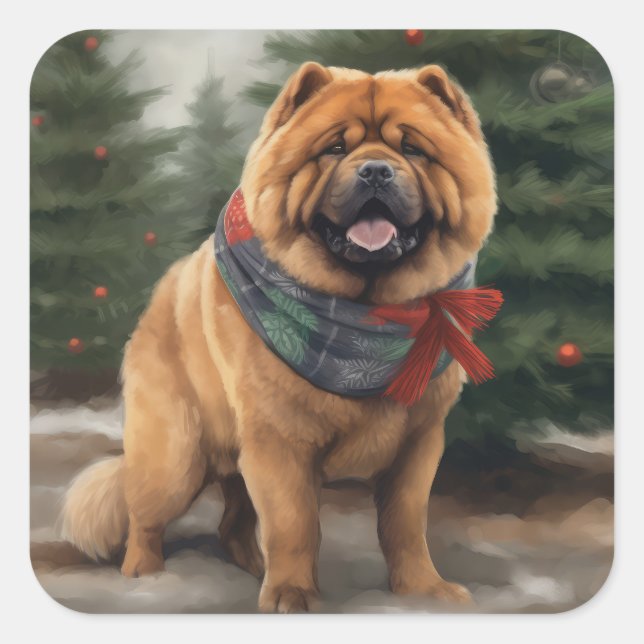 Chow Chow Dog in Snow Christmas Square Sticker (Front)