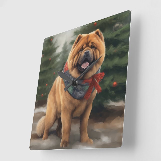 Chow Chow Dog in Snow Christmas Square Wall Clock (Angle)