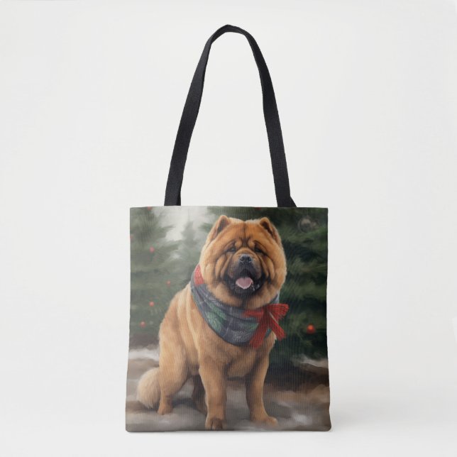 Chow Chow Dog in Snow Christmas Tote Bag (Front)