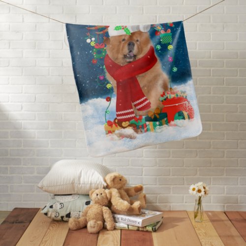 Chow Chow Dog in Snow with Christmas Gifts  Baby Blanket