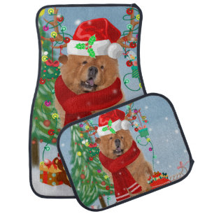 Chow Chow Dog in Snow with Christmas Gifts Car Floor Mat