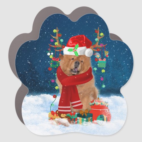 Chow Chow Dog in Snow with Christmas Gifts  Car Magnet