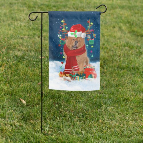Chow Chow Dog in Snow with Christmas Gifts Garden Flag