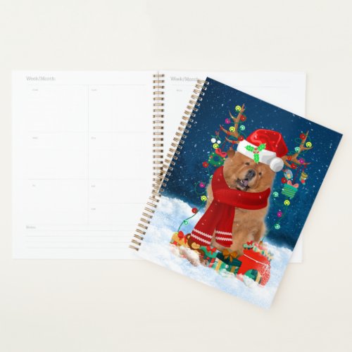 Chow Chow Dog in Snow with Christmas Gifts Planner