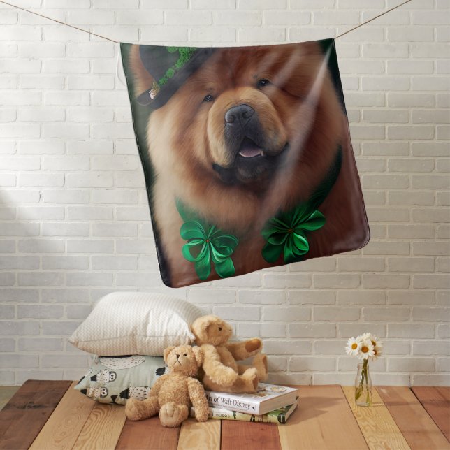 Chow Chow Dog in St. Patrick's Day Dress Baby Blanket (In Situ)