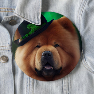 Chow Chow Dog in St. Patrick's Day Dress Button