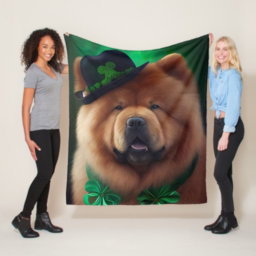 Chow Chow Dog in St Patricks Day Dress Fleece Blanket