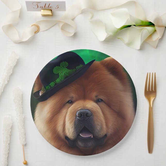 Chow Chow Dog in St. Patrick's Day Dress Paper Plates (Wedding)