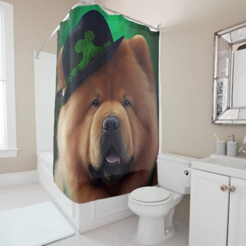 Chow Chow Dog in St Patricks Day Dress Shower Curtain