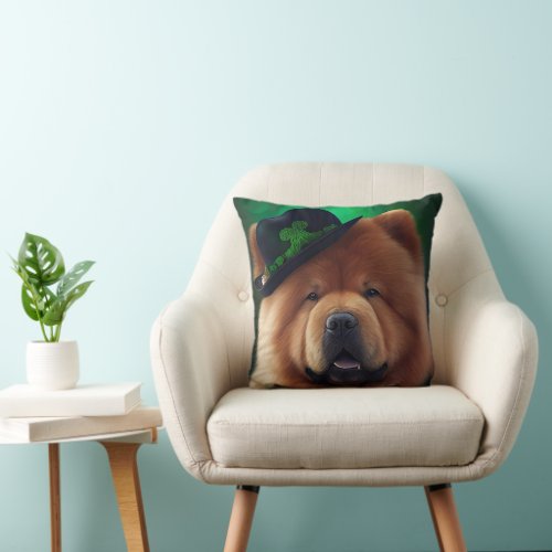 Chow Chow Dog in St Patricks Day Dress  Throw Pillow