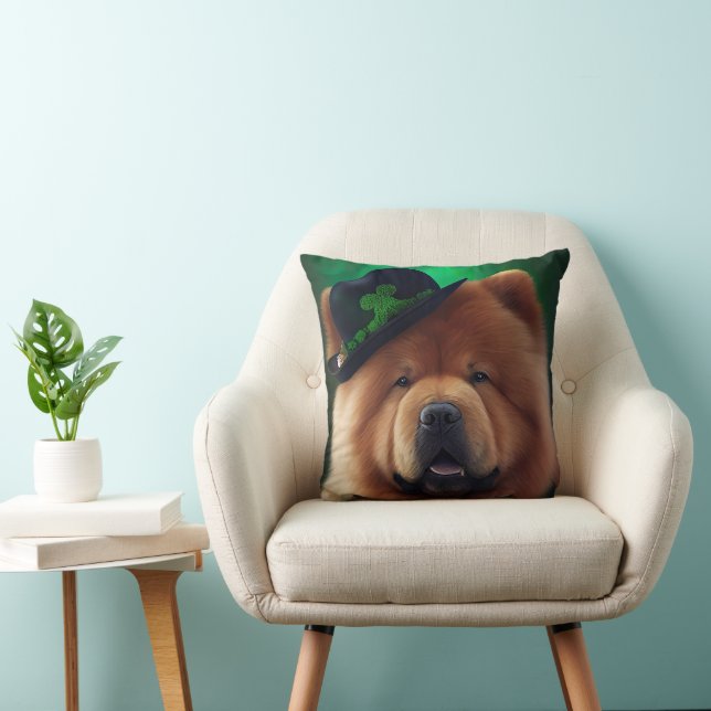 Chow Chow Dog in St. Patrick's Day Dress  Throw Pillow (Chair)