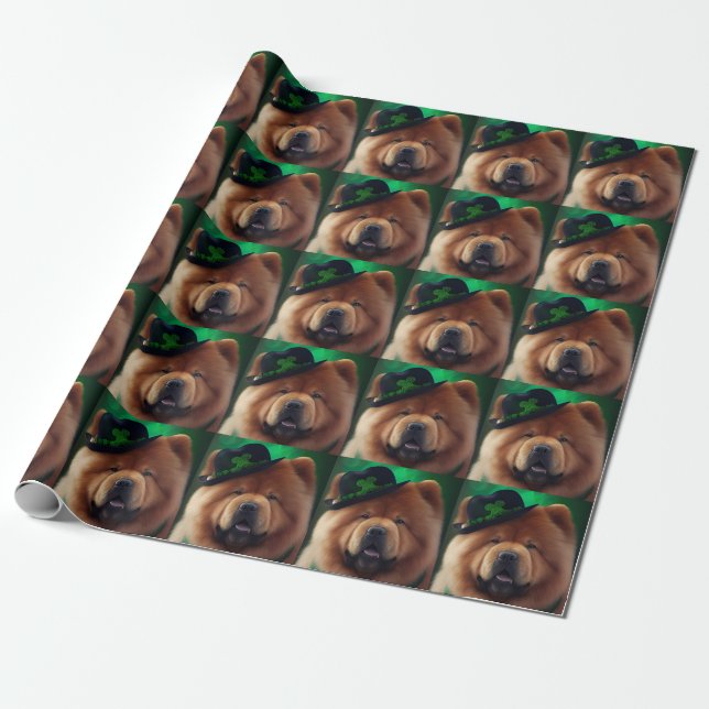 Chow Chow Dog in St. Patrick's Day Dress  Wrapping Paper (Unrolled)